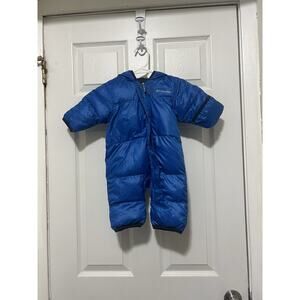 Columbia Snuggly Bunny Down Bunting Snowsuit 0-3 Month Blue Hooded Fold Over